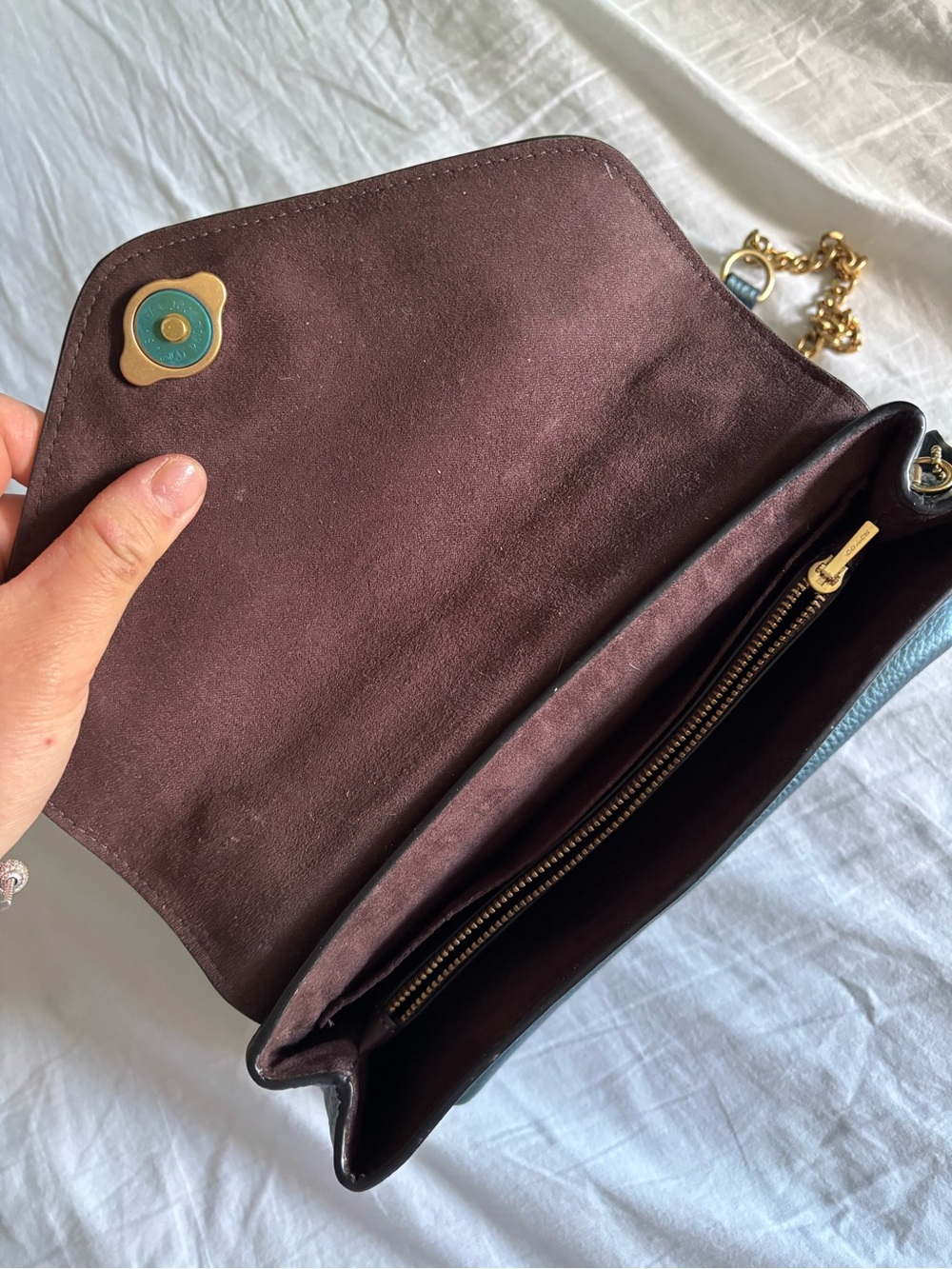 Coach dark green Leather Shoulder Bag with Gold Hardware - Picture 6 of 6